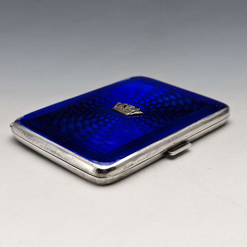 Caja de cigarrillos de plata esterlina con esmalte guilloché vintage británico de 1936, 95g, John William Barrett