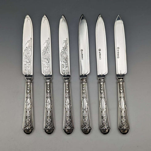 1861 British Antique Silver Plated Cutlery Set of 6 Elkington Wooden Box