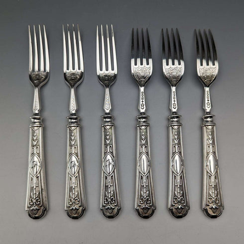 1861 British Antique Silver Plated Cutlery Set of 6 Elkington Wooden Box