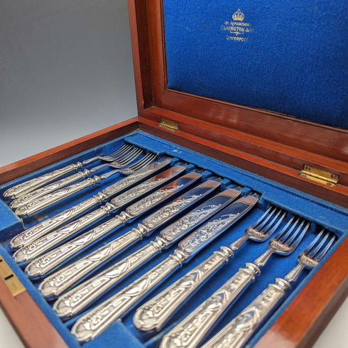 1861 British Antique Silver Plated Cutlery Set of 6 Elkington Wooden Box