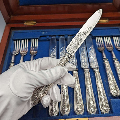 1861 British Antique Silver Plated Cutlery Set of 6 Elkington Wooden Box