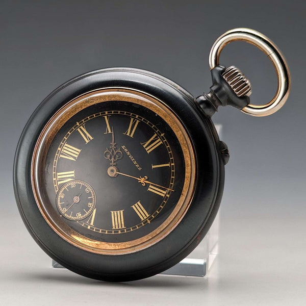 1890年頃 アンティーク ロンジン 懐中時計 ガンメタルケース 動作良好