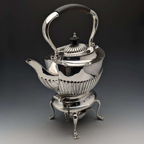 Circa 1900 British Antique Silver Plated Tea Kettle Set John Pound