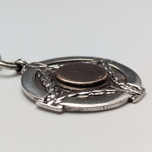 Circa 1923 British Antique Sterling Silver Albert Chain 56g Medal Fob