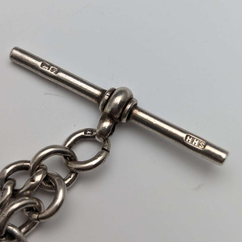 Circa 1923 British Antique Sterling Silver Albert Chain 56g Medal Fob