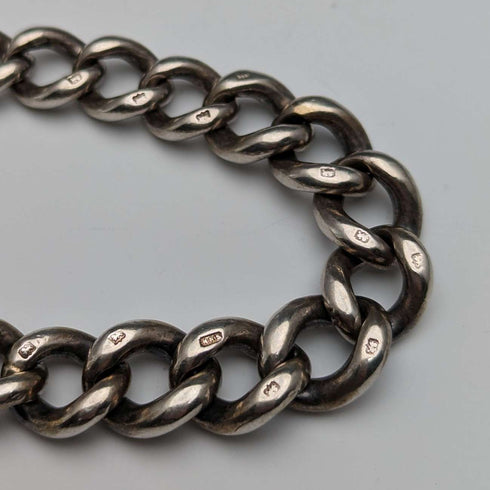 Circa 1923 British Antique Sterling Silver Albert Chain 56g Medal Fob