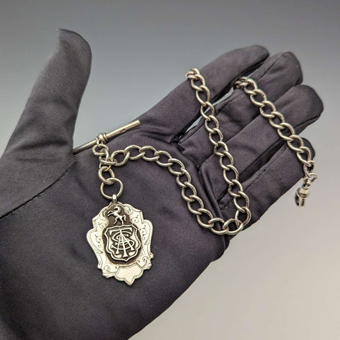 約 1884 年英國古董純銀阿爾伯特鏈 37 克徽章徽章