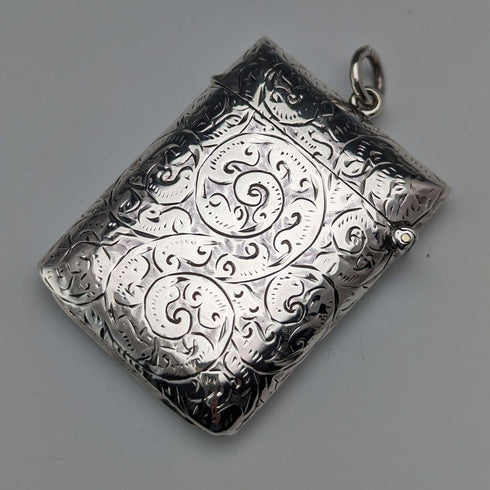 1898 British Antique Sterling Silver Vesta Case 25g Match Case Henry Williamson