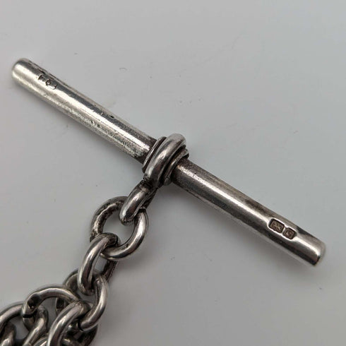 Cadena Albert de plata esterlina, antigüedad británica de alrededor de 1902, 54 g