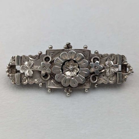 Broche de plata de ley con diseño floral, antigüedad británica de 1895, Adie & Lovekin