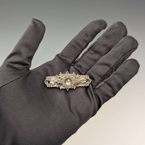 Broche de plata de ley con diseño floral, antigüedad británica de 1895, Adie & Lovekin