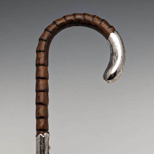 1909년 영국제 앤티크 여성용 스테이크, 순은 장식, 커브 핸들, 87cm