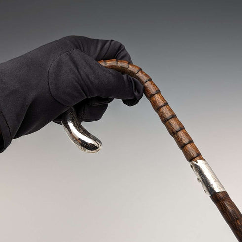 1909년 영국제 앤티크 여성용 스테이크, 순은 장식, 커브 핸들, 87cm