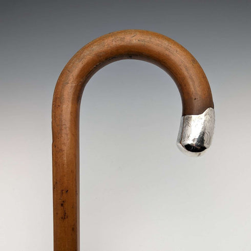 1922 British Antique Men's Cane, Bent Handle, Tan Color Shaft, 86cm