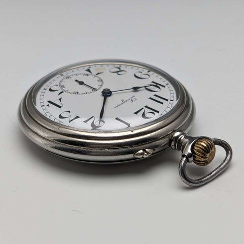 Circa 1912 Antique Longines Pocket Watch Railway Clock Cal18.49 Good working condition