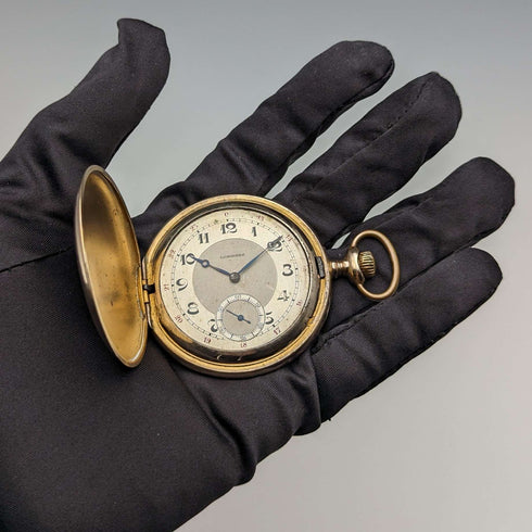 約 1923 年古董浪琴錶懷錶鍍金獵人錶殼 Cal18.50 工作狀況良好