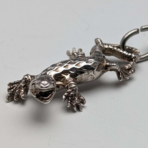 Circa 1920 British Antique Sterling Silver Double Albert Chain 59g Sterling Silver Lizard Fob