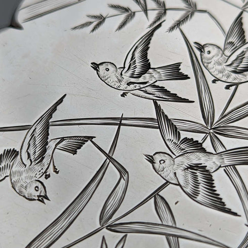 1881 British Antique Sterling Silver Card Case Japonisme Decoration 63g Deakin and Nephew