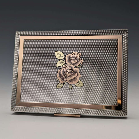 1949 British Vintage Sterling Silver Rose Decoration Cigarette Case 101g JHC