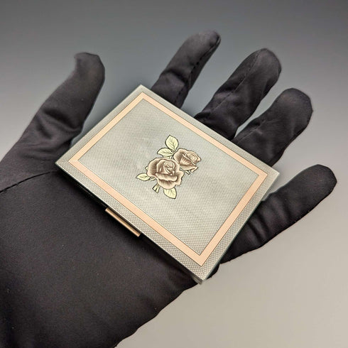 1949 British Vintage Sterling Silver Rose Decoration Cigarette Case 101g JHC
