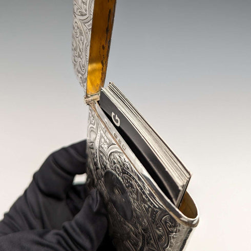Tarjetero de plata de ley antiguo británico de 1898, 75 g, Saunders and Shepherd
