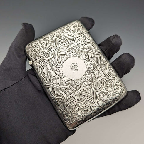 Tarjetero de plata de ley antiguo británico de 1898, 75 g, Saunders and Shepherd
