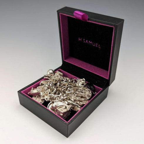 British vintage sterling silver charm bracelet 100g