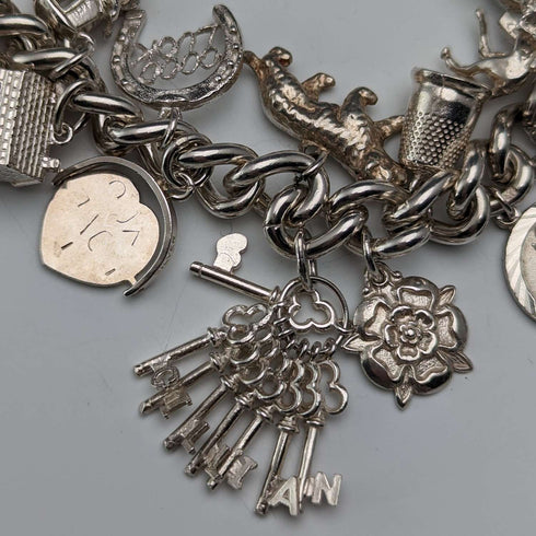 British vintage sterling silver charm bracelet 100g