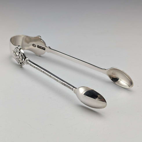 Pinzas para azúcar de plata de ley, antigüedad británica de 1893, 29 g, John Round and Son