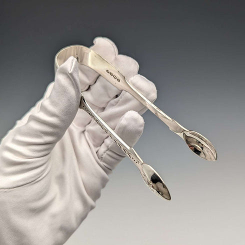 1885 British Antique Sterling Silver Sugar Tongs 28g Wakely and Wheeler