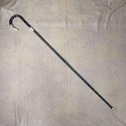 Circa 1910 British Antique Ladies Cane, Curved Handle, Sterling Silver Decoration, 83cm