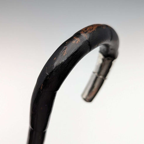Circa 1910 British Antique Ladies Cane, Curved Handle, Sterling Silver Decoration, 83cm