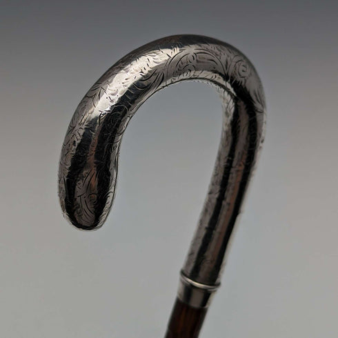 Paraguas antiguo para dama, Reino Unido, 1914, mango curvo de plata pura, 93 cm