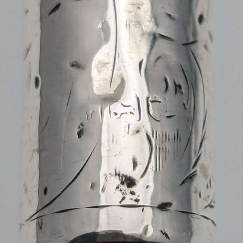 Circa 1910 British Antique Ladies Cane, Curved Handle, Sterling Silver Decoration, 83cm