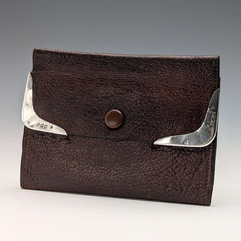 Monedero de cuero con adornos de plata de ley, antiguo, británico, 1917, Frederick Wilson