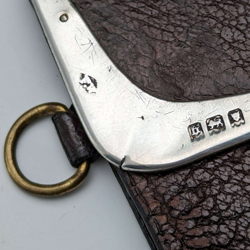 Monedero de cuero con adornos de plata de ley, antiguo, británico, 1917, Frederick Wilson