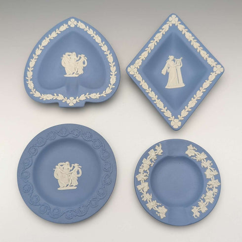 Juego de 4 platos de Jasperware de Wedgwood, vintage británico, azul pálido