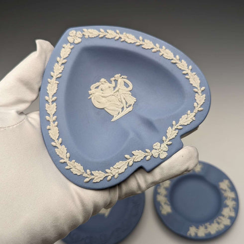 Juego de 4 platos de Jasperware de Wedgwood, vintage británico, azul pálido