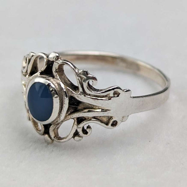 Anillo de plata de ley con piedra azul, joyería vintage británica (talla 9.5)
