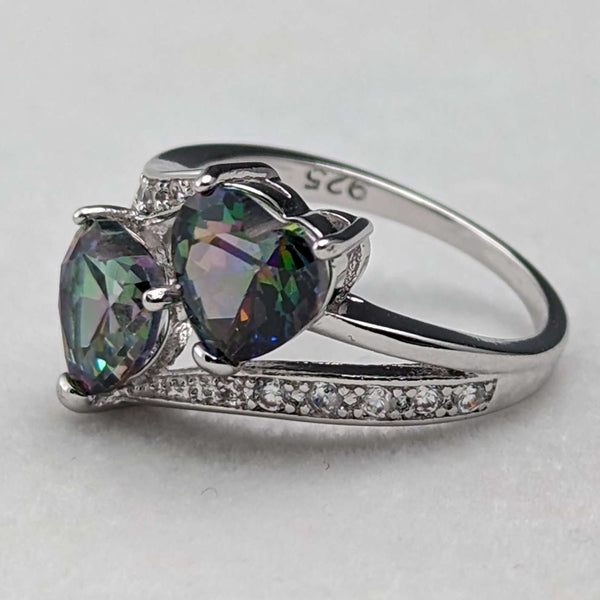 Anillo vintage británico Toi et Moi de plata de ley con piedras multicolor (talla 9.5)
