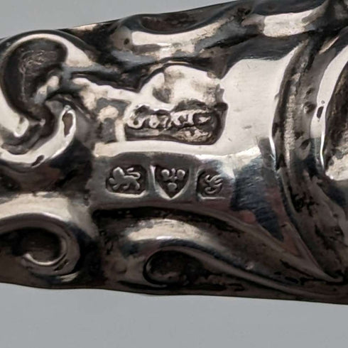 1907年 英国アンティーク 純銀ハンドル 大型ボタンフック 24cm