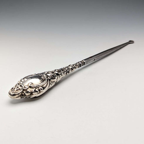 1907年 英国アンティーク 純銀ハンドル 大型ボタンフック 24cm