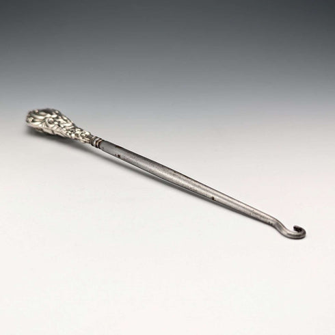 1907年 英国アンティーク 純銀ハンドル 大型ボタンフック 24cm