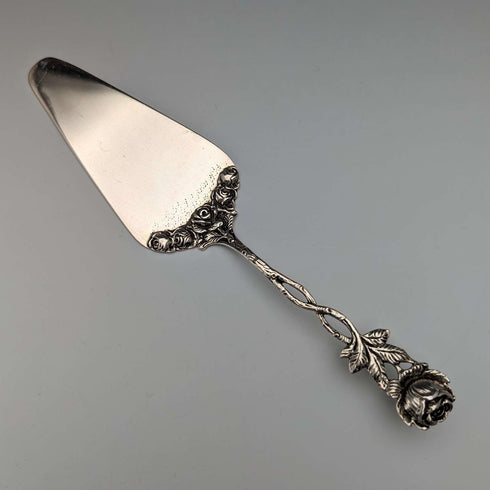 Antique 800 Silver Pastry Server with Rose Sculpture