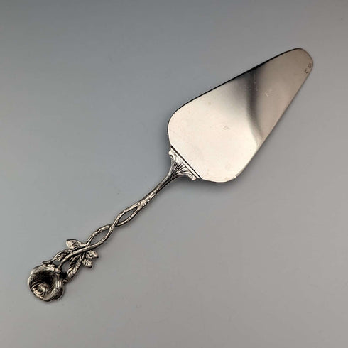 Antique 800 Silver Pastry Server with Rose Sculpture