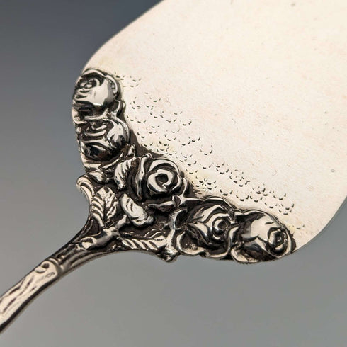 Antique 800 Silver Pastry Server with Rose Sculpture