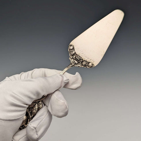 Antique 800 Silver Pastry Server with Rose Sculpture