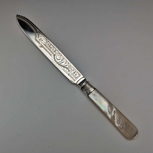 1925年 英国古董 白蝶贝柄面包刀 带原盒 John Batt