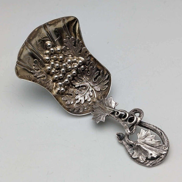 1880年 英国古董 纯银制 茶叶勺 葡萄装饰