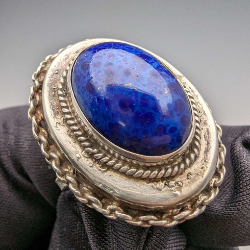 Late 19th Century British Antique Sterling Silver Albert Chain 61g Lapis Lazuli Fob